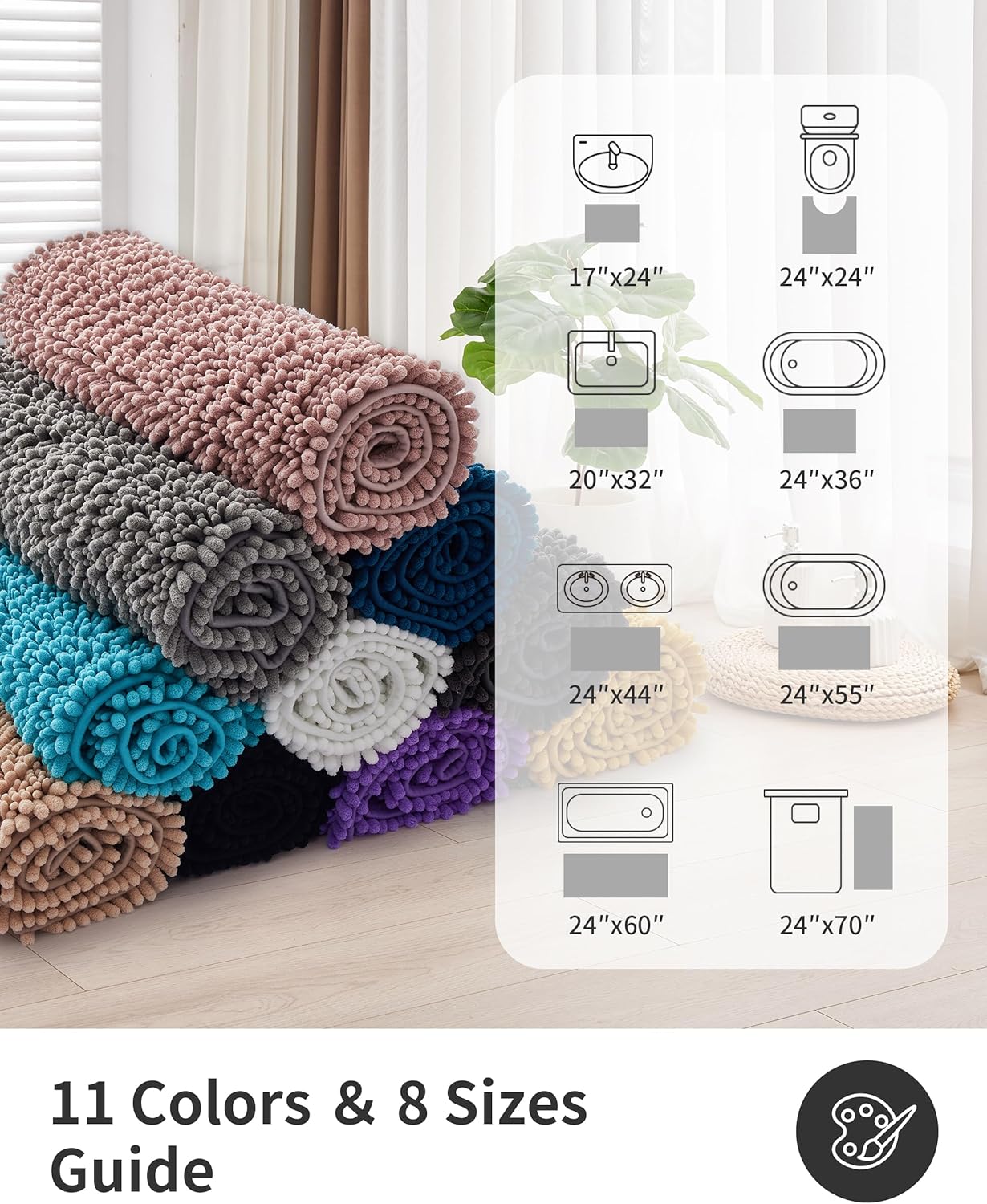 ILANGO Bathroom Rugs White 44x24,Extra Soft Absorbent Chenille Bath Rugs,Thick Non-Slip Shaggy Bath Mat,Machine Washable Quick Dry Bath Mats for Bathroom Floor, Tub, Shower Accessories - Image 8