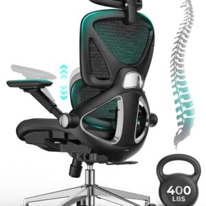 CAPOT Ergonomic Mesh Office Chair, Adjustable Lumbar High Back Desk Chair 400lbs, 4D Flip-up Arms, 3 Tilt Backrest, 3D Headrest, PU Wheels, Swivel Rolling Computer Chair for Long Desk Work – Black