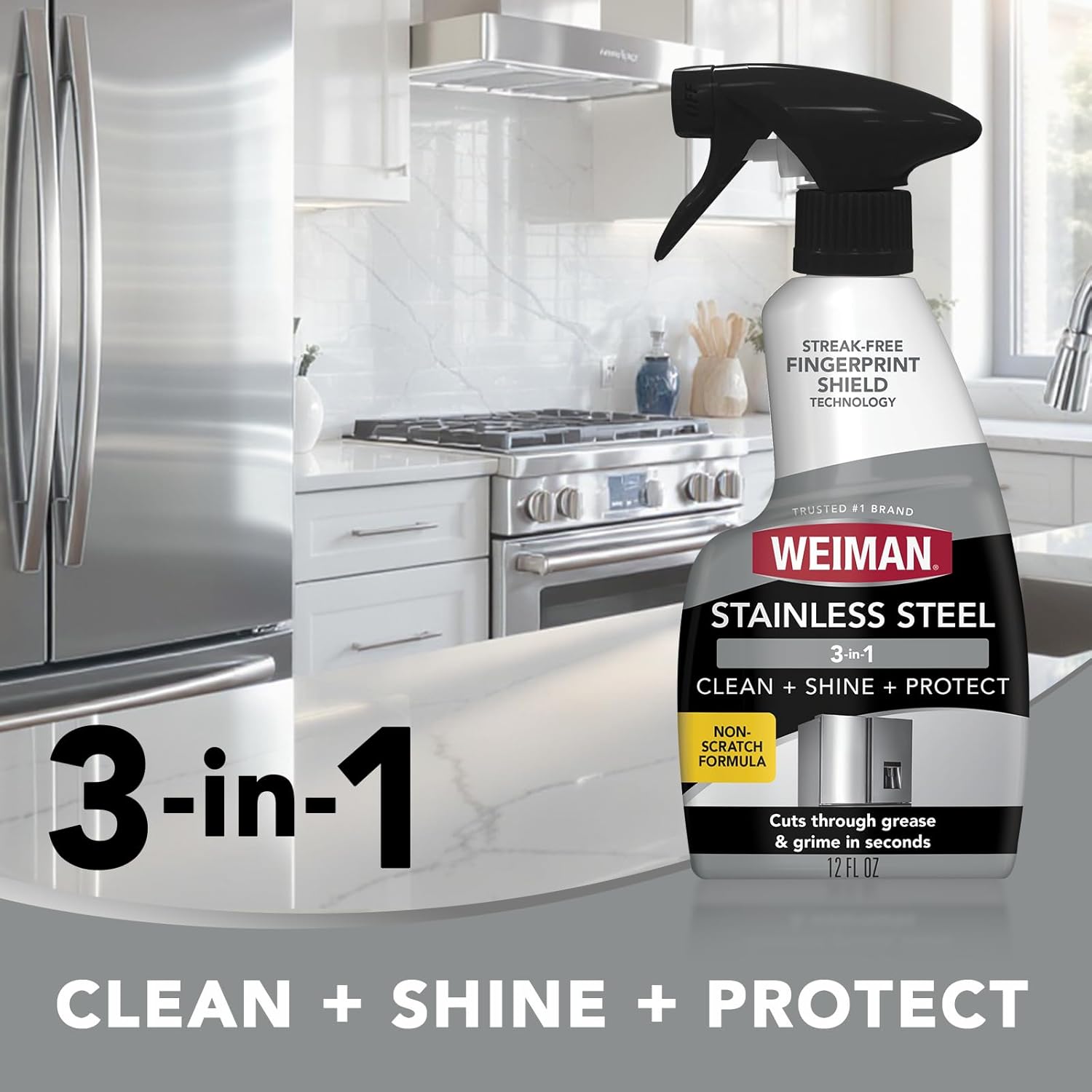 Weiman Stainless Steel Cleaner & Polish Kit, 3 Piece - Spray, Wipes & Cloth, Anti-Fingerprint, Removes Grease, Water Spots, Streaks & Residue, Polishing Cleaner Safe for Appliances, Sinks & Grills - Image 2