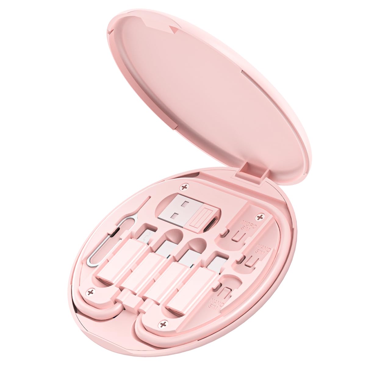 Multi USB Charging Adapter Cable Kit, USB C to iOS Device Adapter Box, Conversion Set A & Type C to Male Micro /Type C/iOS Device, Data Transfer, Card Storage, Tray Eject Pin, Phone Holder (pink) - Image 2