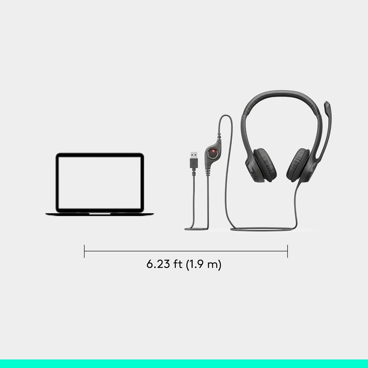 Logitech H390 Wired Headset for PC/Laptop, Stereo Headphones with Noise Cancelling Microphone, USB-A, in-Line Controls, Works with Chromebook - Black - Image 9