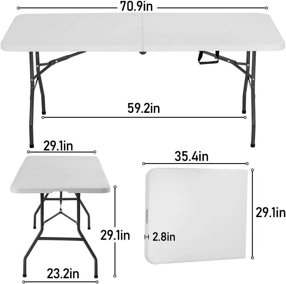 BestOffice 6FT Picnic Table Folding, Camping, Plastifor Party Event,White - Image 3