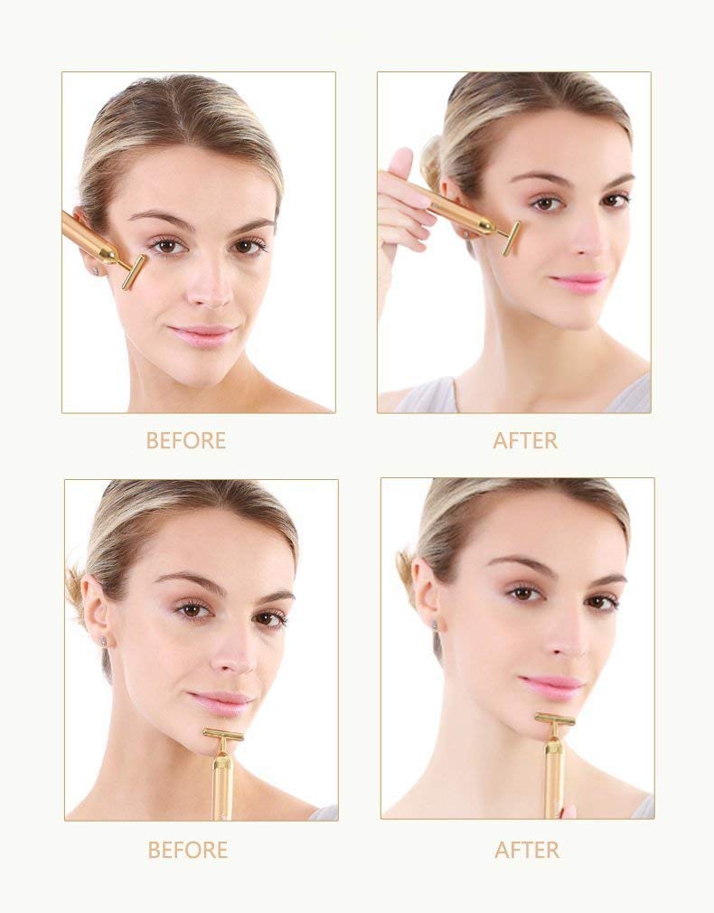 Beauty Bar 24k Golden Pulse Facial Massager, T-Shape Electric Sign Face Massage Tools for Sensitive Skin Face Pull Tight Firming Lift - Image 5