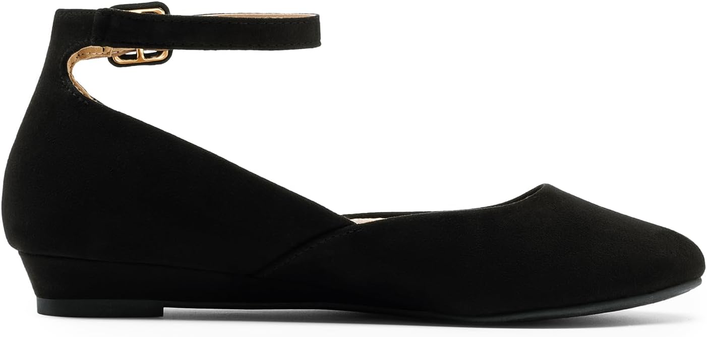 DREAM PAIRS Women's Dress Flats Ballet Low Wedge Round Toe Ankle Strap Comfortable Casual Flats Shoes - Image 3