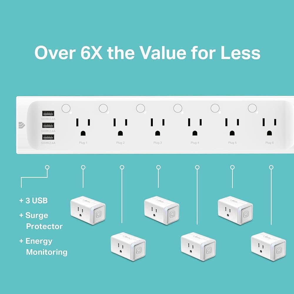 Kasa Smart Plug Power Strip HS300, Surge Protector with 6 Individually Controlled Smart Outlets and 3 USB Ports, Works with Alexa & Google Home, No Hub Required - Image 3