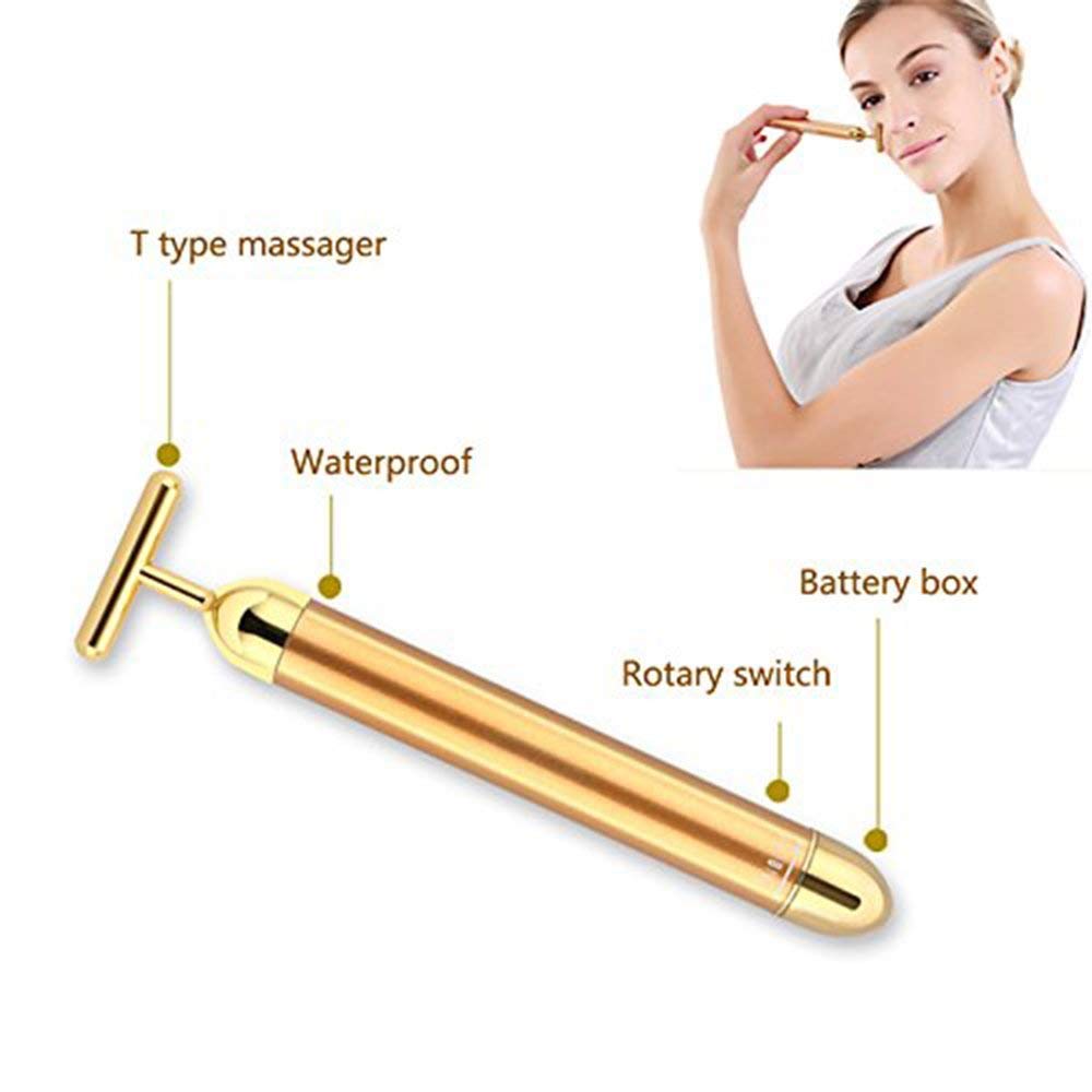 Beauty Bar 24k Golden Pulse Facial Massager, T-Shape Electric Sign Face Massage Tools for Sensitive Skin Face Pull Tight Firming Lift - Image 3