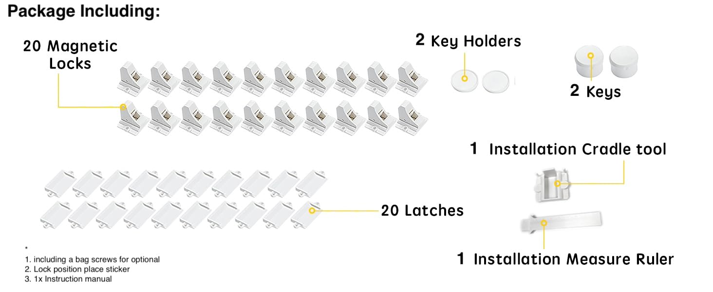 20 Pack Magnetic Cabinet Locks Baby Proofing - Vmaisi Children Proof Cupboard Drawers Latches - Adhesive Easy Installation - Image 2