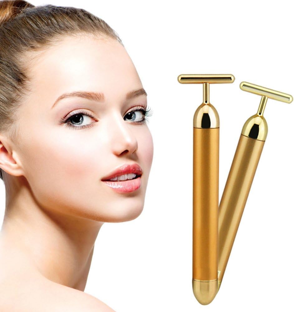 Angel Kiss Beauty Bar Energy Face Massager - 24k Golden T-Shape Pulse Electric Vibration Facial Self Skin Care Tool - Birthday Valentines Day Christmas Gifts for Her, Mom - Image 2