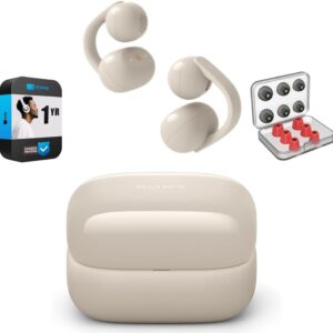 Sony WFLC900/C LinkBuds Clip Open-Ear Truly Wireless Earbuds Greige Bundle with Deco Essentials 6-Pair Earbud Tips & 1 YR Enhanced Protection Pack