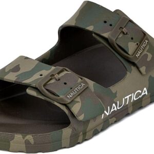 Nautica Men’s Two-Strap EVA Slide Sandals, Adjustable Buckle Comfort Footbed, Lightweight Waterproof Slip-On Beach and Casual Pool Sandals