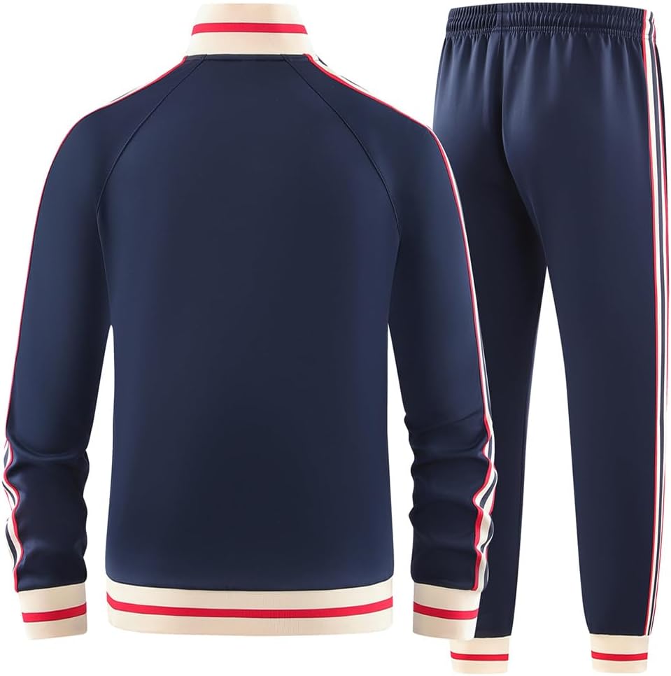 Men Tracksuits 2 Piece Outfits Long Sleeve Full Zip Sports Set Stand Up Collar Jackets and Pants Running Sweatsuit - Image 2