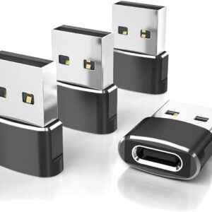 Elebase USB to USB C Adapter for iPhone 17 4Pack,USBC Female to A Male Car Charger Adapter,Type C Converter Apple 17e 16 Pro Max 15 14 Plus,iWatch Watch 11 10 Ultra 3,iPad Air,Samsung Galaxy S26,Black