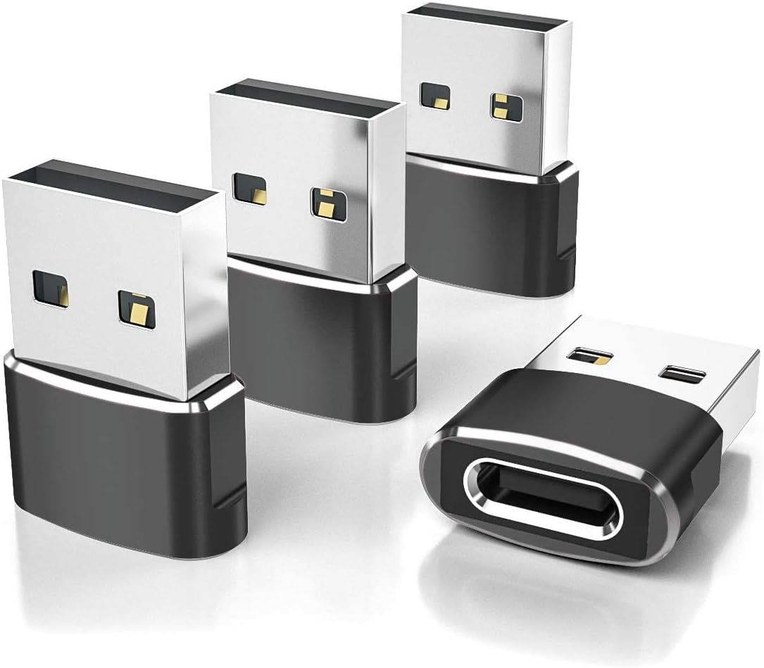 Elebase USB to USB C Adapter for iPhone 17 4Pack,USBC Female to A Male Car Charger Adapter,Type C Converter Apple 17e 16 Pro Max 15 14 Plus,iWatch Watch 11 10 Ultra 3,iPad Air,Samsung Galaxy S26,Black