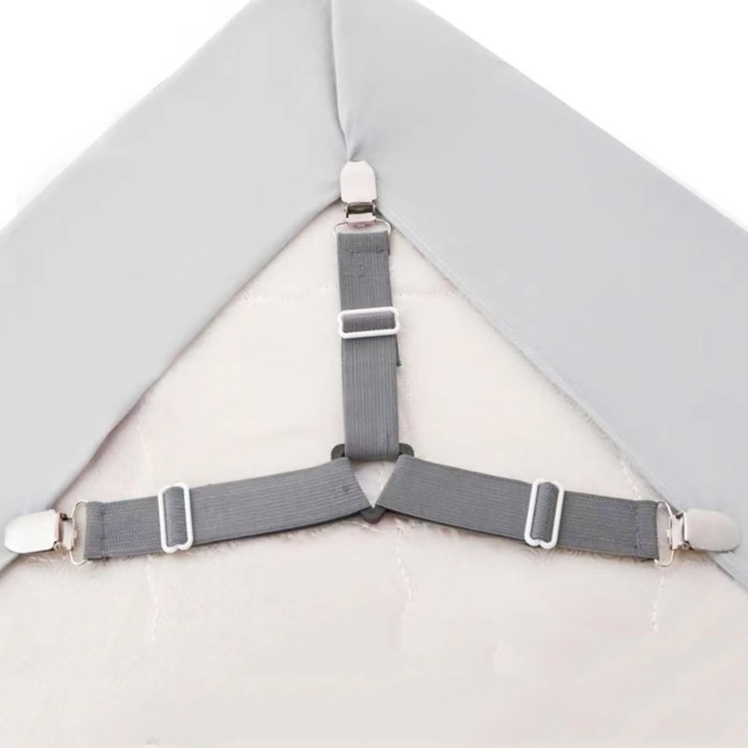4Pcs Elastic Bed Sheet Fasteners, Anti-Curl Adjustable Clips for Mattress Pad Sofa Cover Home Textiles-Grey - Image 2