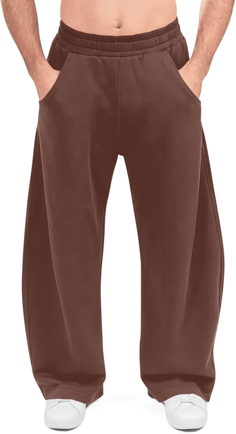 HeSaYep Men's Fleece Baggy Sweatpants Wide Leg Barrel Sweat Pants Lounge Athletic Gym Pants with Pockets