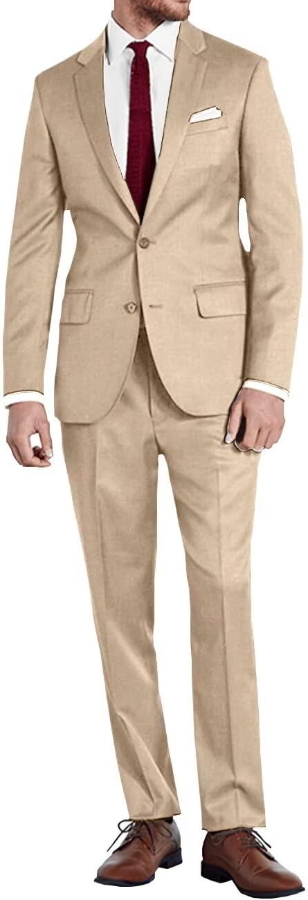Mens 2 Piece Slim Fit Suit Two Button Formal Solid Suit Jacket Pants Set Wedding Work Prom Tuxedo Men - Image 5