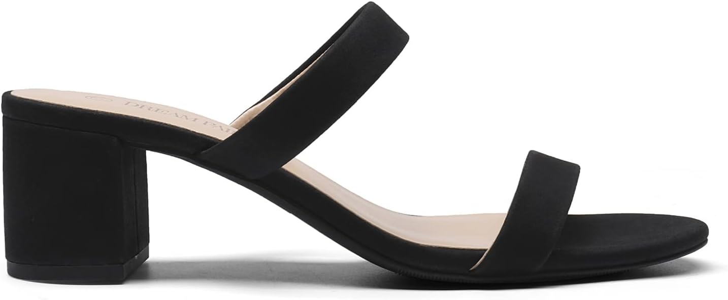 DREAM PAIRS Women's Two Strap Open Toe Low Block Chunky Heels Sandals Dress Pumps Casual Summer Mules Shoes - Image 3