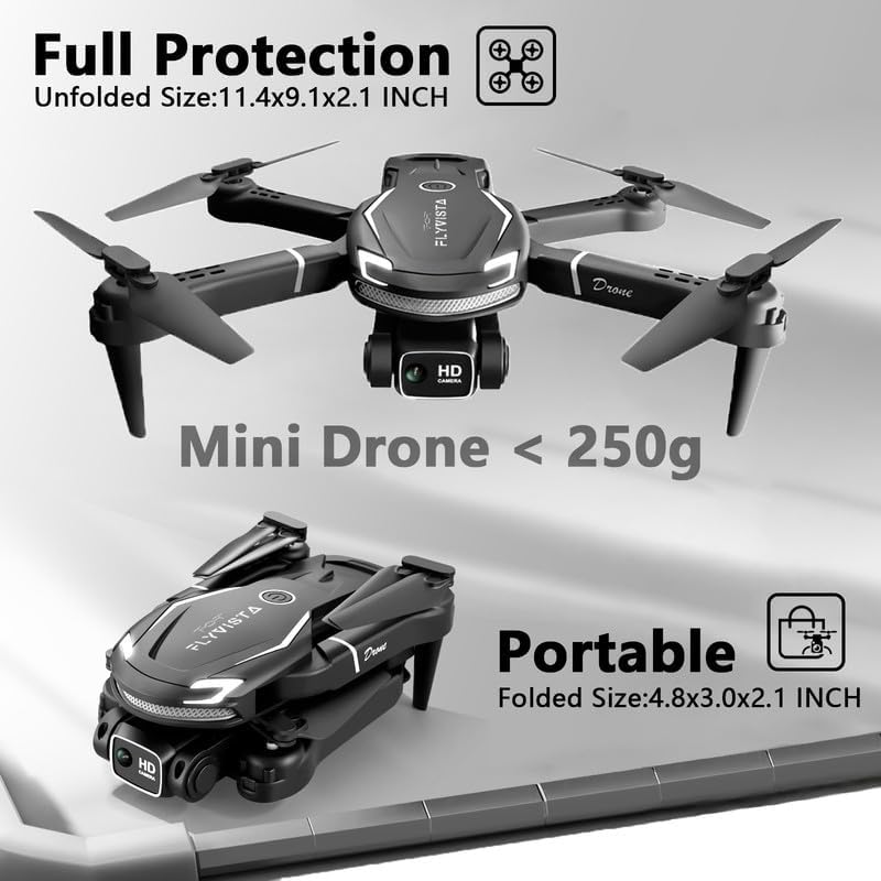 FLYVISTA Cool Mini Drone with Camera for Kids Adults Beginners, 1080P FPV Camera Remote Control Drone for Kids with 3 Batteries, One-Click Take Off/Landing, Altitude Hold, Headless Mode, 360° Flips, 3-Gear Speeds , Emergency Stop, Toys Gifts for Adults Beginner and Kids - Image 6