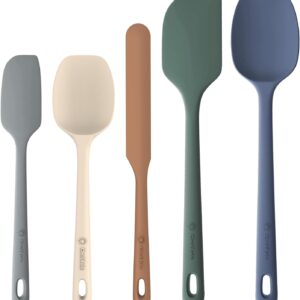 ChefAide 5 Pieces Silicone Spatula Set, Food Grade Rubber Spatula, Upgrade Strong Handle with Ergonomic Grip, Heat Resistant Up to 600°F for Nonstick Cookware, Cooking