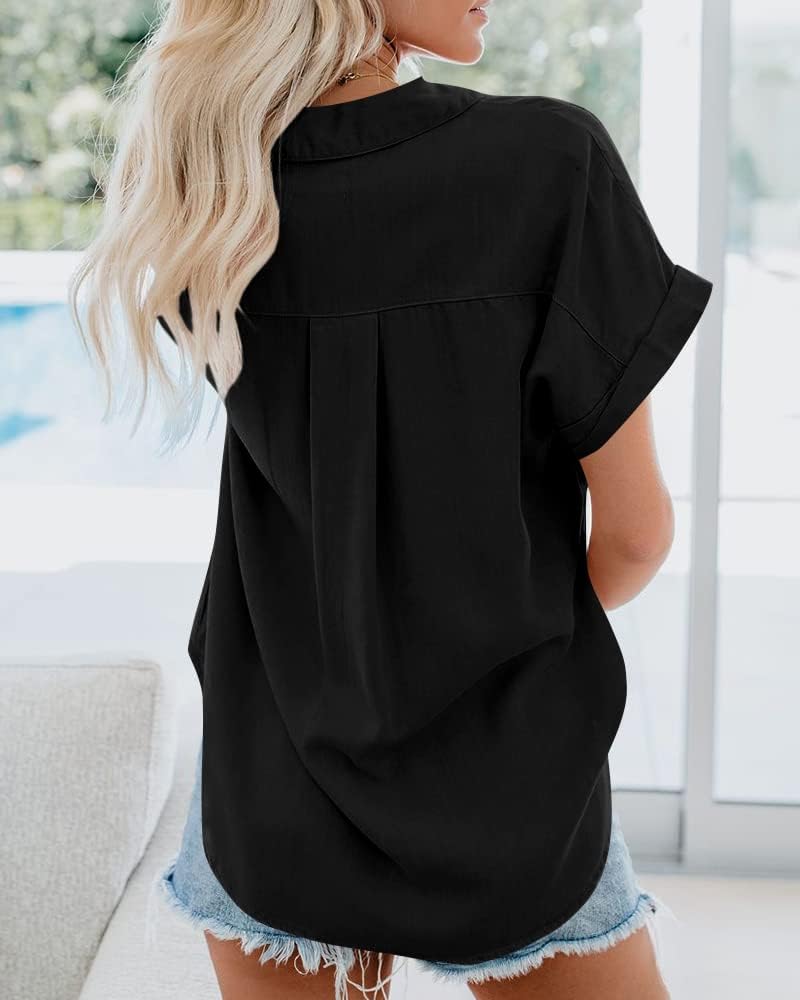 SySea Womens Short Sleeve Striped Shirts Casual Button Down V Neck Work Blouses Tops - Image 3