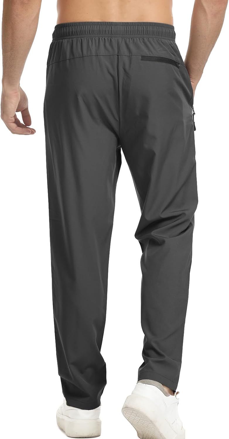 Surenow Men's Athletic Pants Elastic Waist Quick-Dry Lightweight Pants Workout Outdoor Sweatpants with Zipper Pockets - Image 2