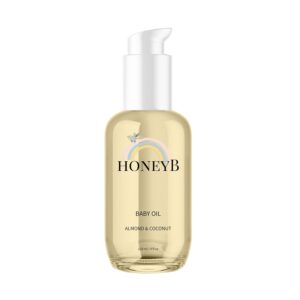 HoneyB Soothing Baby Oil with Almond & Coconut Oils for Increased Hydration – Clean and Plant-Based Baby Coconut Oil for Newborn, Baby Massage Oil, Coconut Baby Oil, 4oz