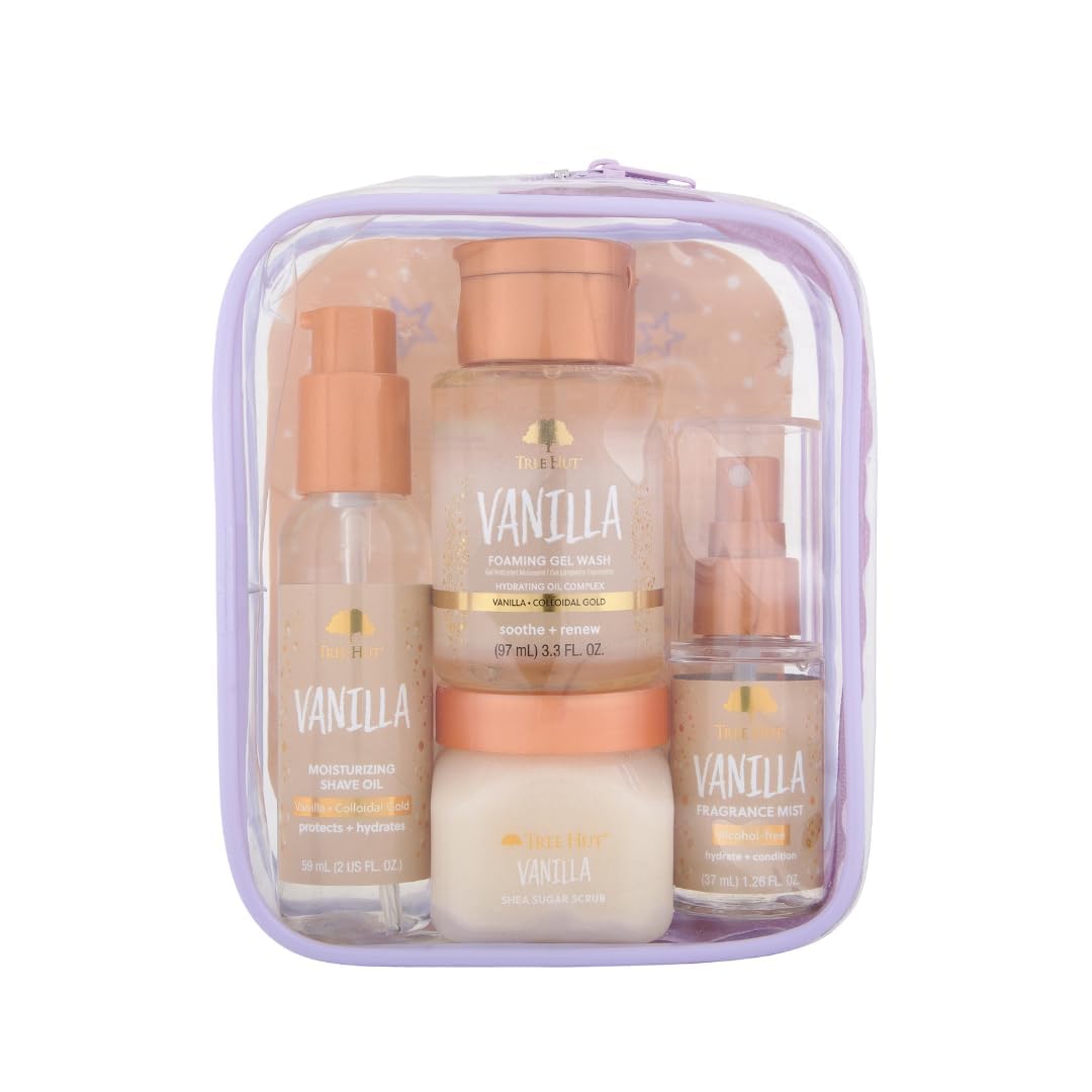 Tree Hut Mini Vanilla Everything Shower Gift Set, Mothers Day Gifts, Exfoliating Sugar Scrub, Foaming Gel Wash & Whipped Body Butter, Hydrating & Moisturizing Self-Care Gift Set for Smooth Skin