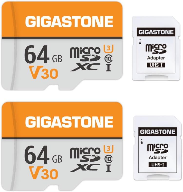 GIGASTONE 64GB Micro SD Card 2-Pack, V30 4K Video Recording, Surveillance, Security Camera, Dash Cam, Drone, 95MB/s MicroSDXC Memory Card UHS-I Class 10, with Adapter