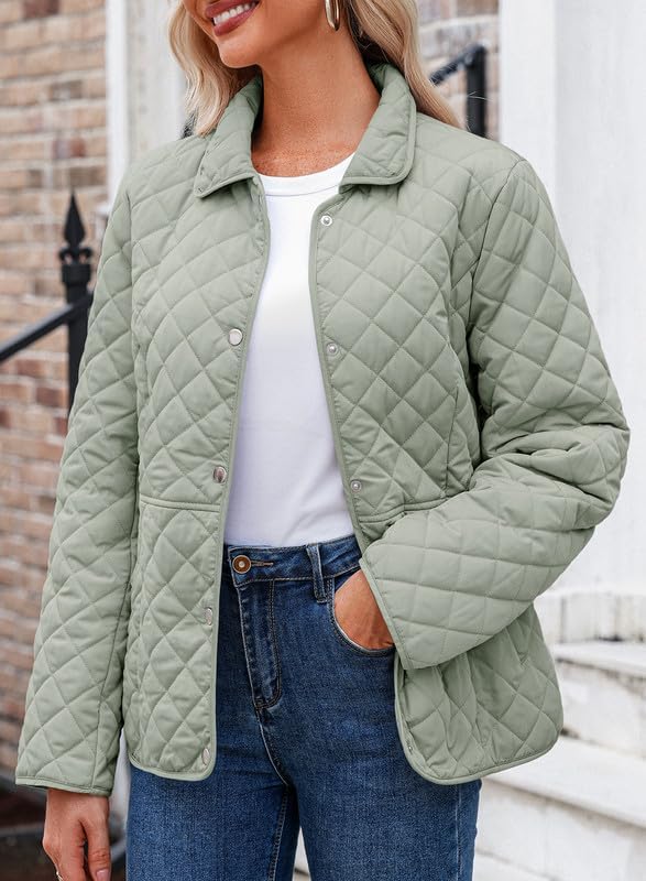Dokotoo Women's Winter Quilted Jackets Long Sleeve Button Down Diamond Puffer Jacket Outerwear Coats with Pockets - Image 3