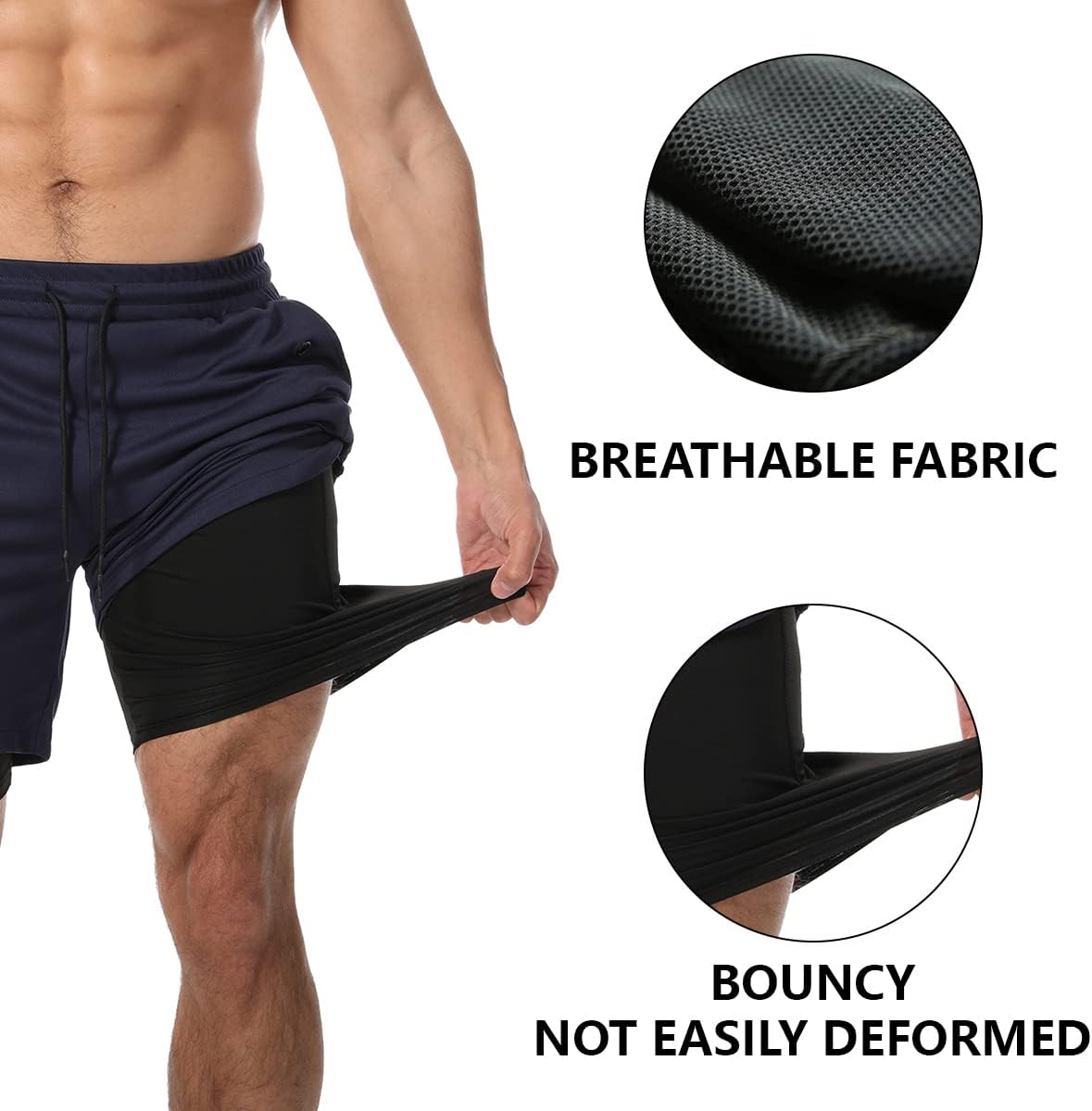 JWJ Men's 2 in 1 Workout Running Shorts 7 Inch Lightweight Athletic Gym Shorts with Compression Liner - Image 3