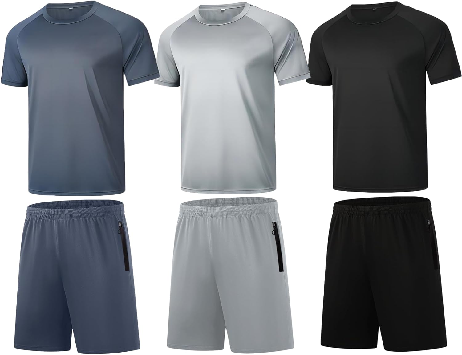 RPOVIG Shirts Shorts Workout Set:Men's 3 Pack Clothes Short set outfits Gym Active Athletic Basketball