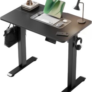 YDN 32″ Small Electric Standing Desk Adjustable Height, Sit Stand up Desk with Memory Presets & Cable Management, Home Office Desk for Office & Computer Workstation, Black Frame/Black Top