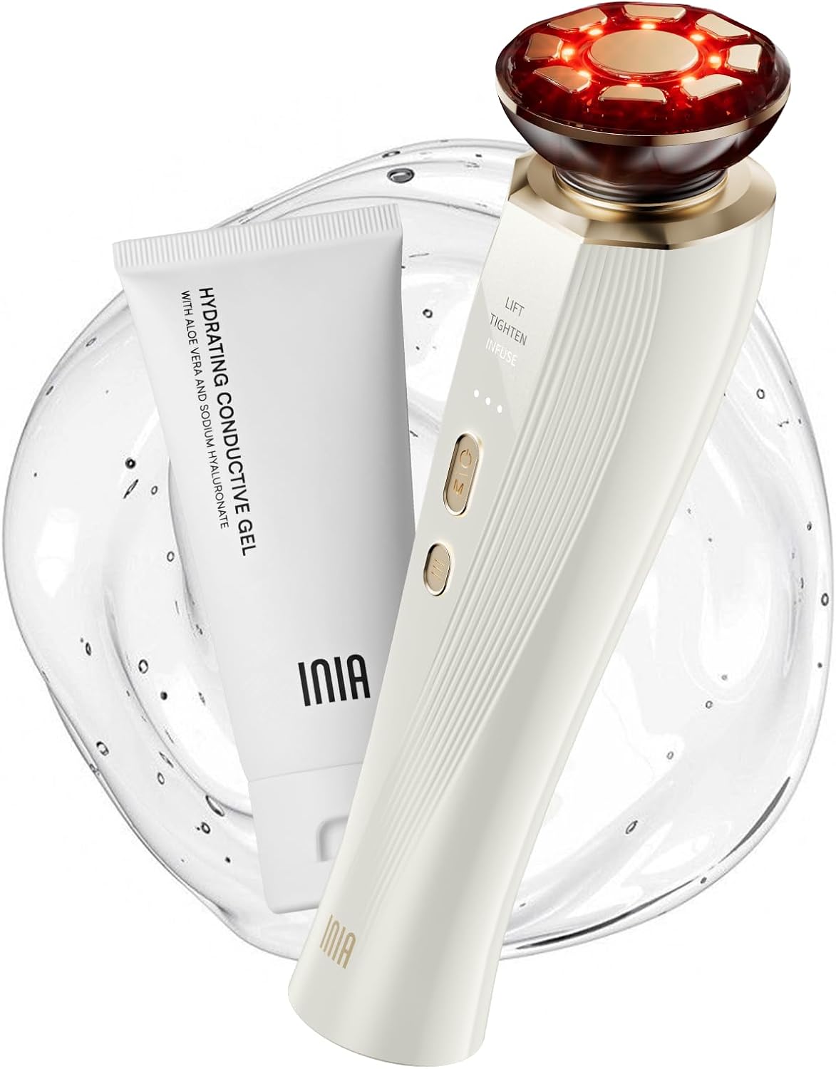 INIA 3-in-1 Red Light Therapy for Face and Neck Beauty Device for Puffiness & Skin Firming Skincare Tool (White)