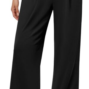 DLOODA Wide Leg Dress Pants for Women, Pull on Elastic Stretchy Work Pants High Waisted Casual Slacks with Pockets