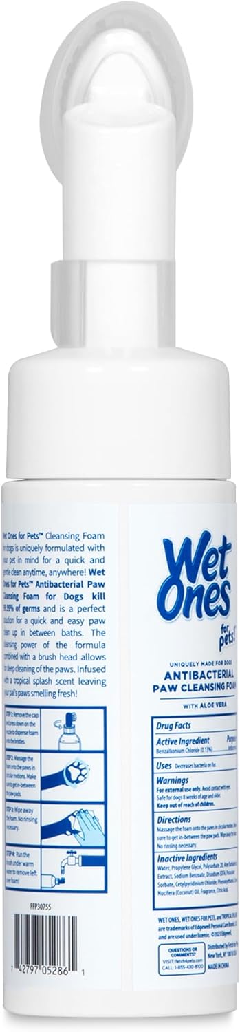 Wet Ones for Pets Antibacterial Dog Paw Cleaner with Built-in Scrubber Brush, Tropical Splash Scent - Foaming Cleanser for Dog Paws - Paw Washer & Grooming Care, 5 Ounce - Image 8