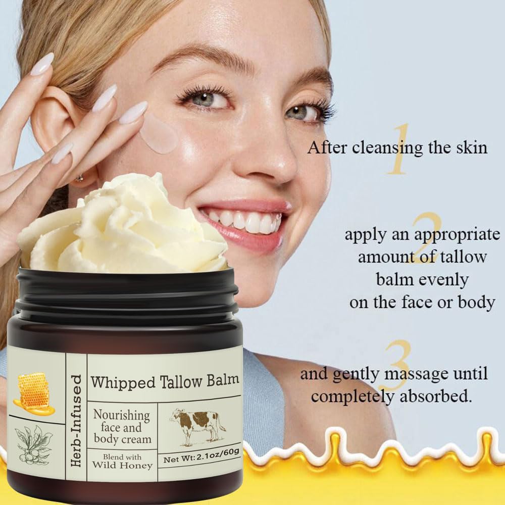 URQT Beef Tallow for Skin - Organic Grass-Fed Whipped Beef Tallow and Honey Balm - Deeply Moisturizing for Face & Body - Natural Skin Care for Soft, Supple Skin - Image 4