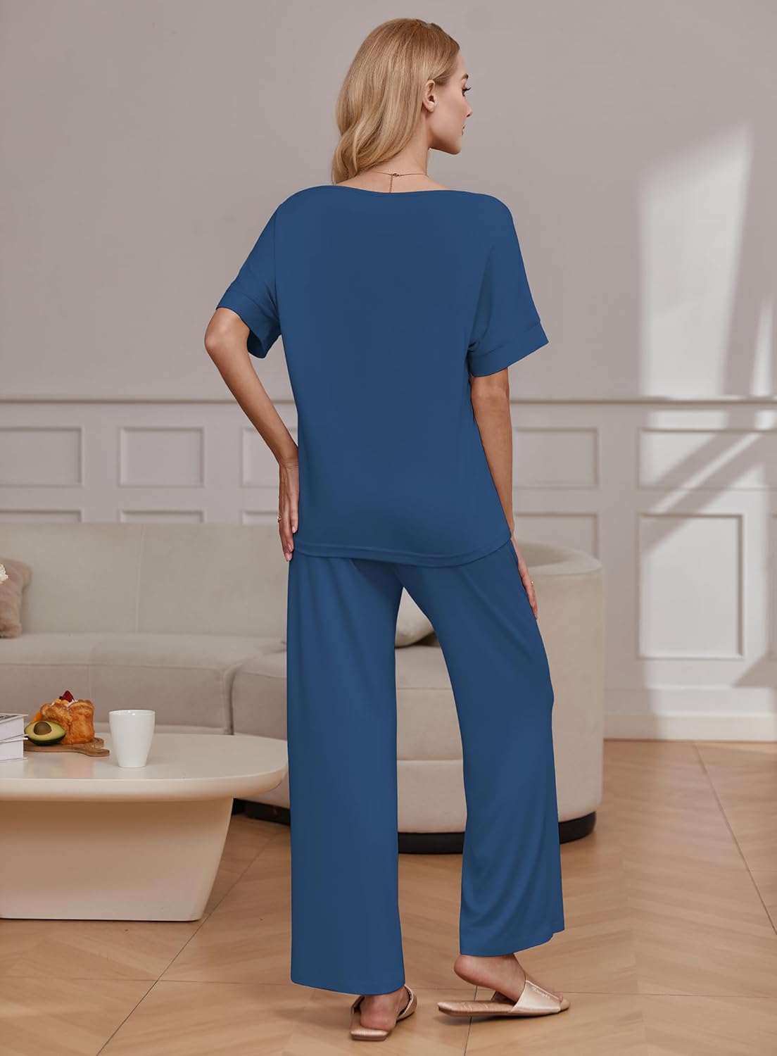 Ekouaer Pajama Sets for Women 2 Piece Lounge Set Short Sleeve Tops and Long Pants Soft Comfy Pjs Sleepwear Outfits S-XXL - Image 2