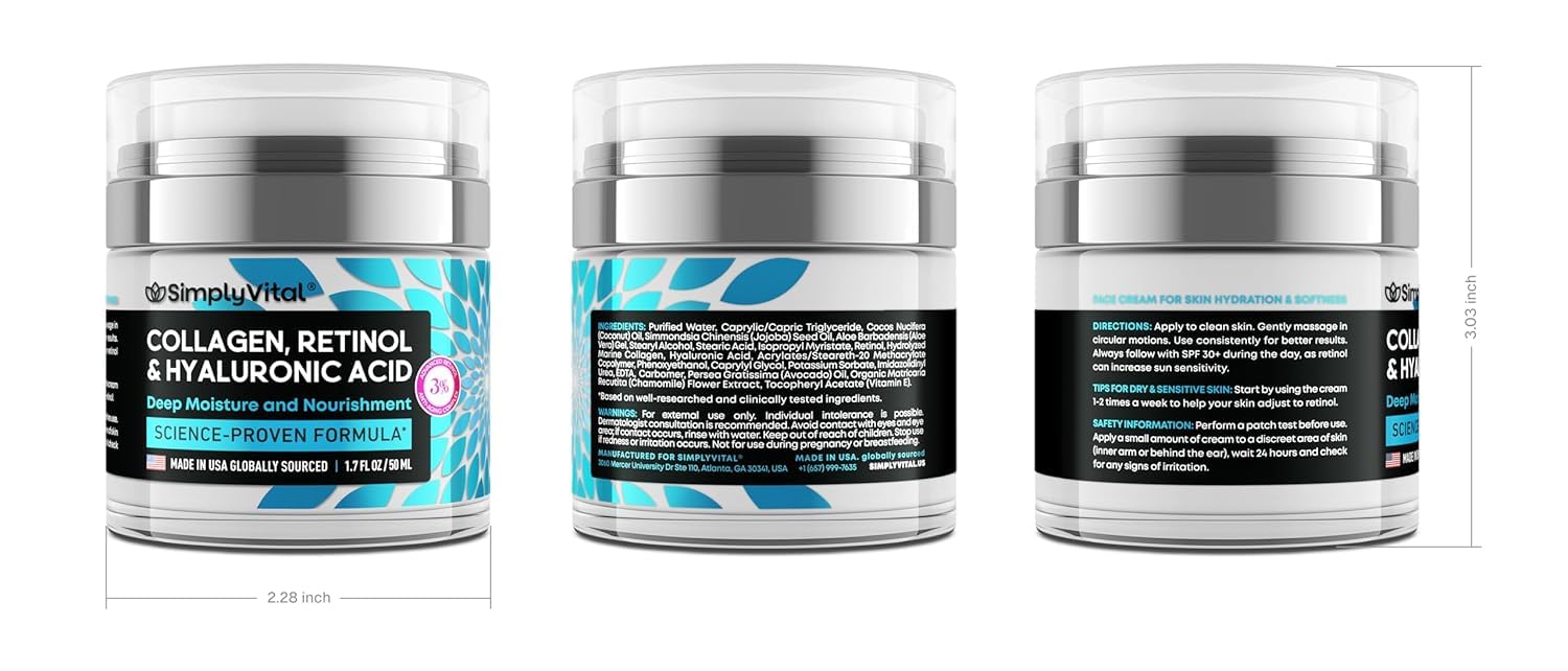Anti-Aging Face Moisturizer with Retinol, Collagen & Hyaluronic Acid - Made in USA - Moisturizer Face Cream for Women & Men - Firming & Hydrating Neck Cream - Day & Night Skin Care - 1.7 fl oz - Image 9
