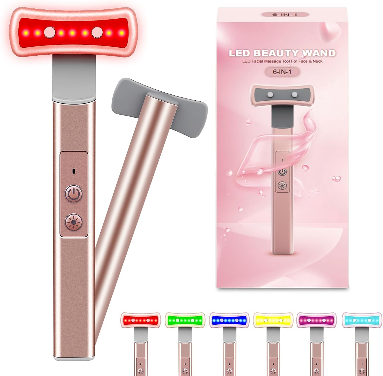 Red Light Therapy for Face, 6 in 1 LED Light Therapy Eye Equipment for Skin,Face Wand with Facial Massager, Skincare Facial Wand,Vibration, Thermal, Microcurrent,Portable Beauty Tools