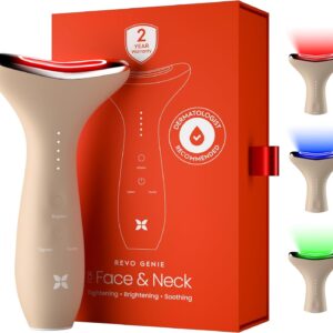REVO Genie | 3-in-1 Face & Neck Beauty Massager with Heat, 3 Light Therapies, Smart Vibration | Red Light, Blue Light, Green Light Therapy for Smooth Glowing Skin