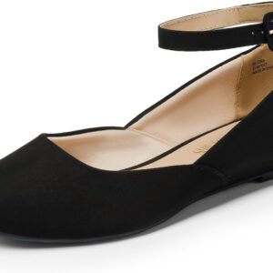 DREAM PAIRS Women’s Dress Flats Ballet Low Wedge Round Toe Ankle Strap Comfortable Casual Flats Shoes
