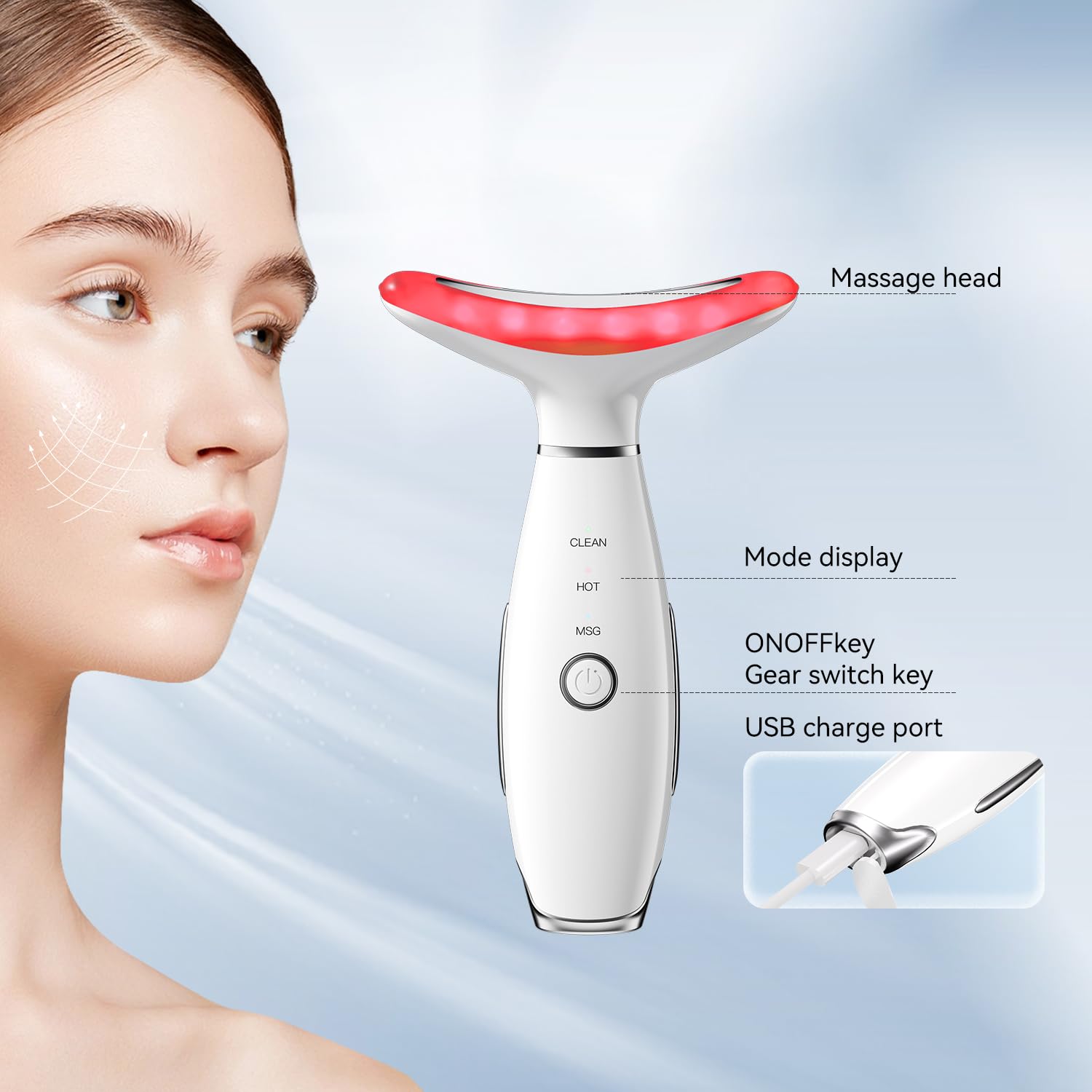 Neck Face Massager, 3-in-1 Portable Face Sculpting Tool, at-Home Facial Tool for Skin Care with Vibration (White) - Image 6