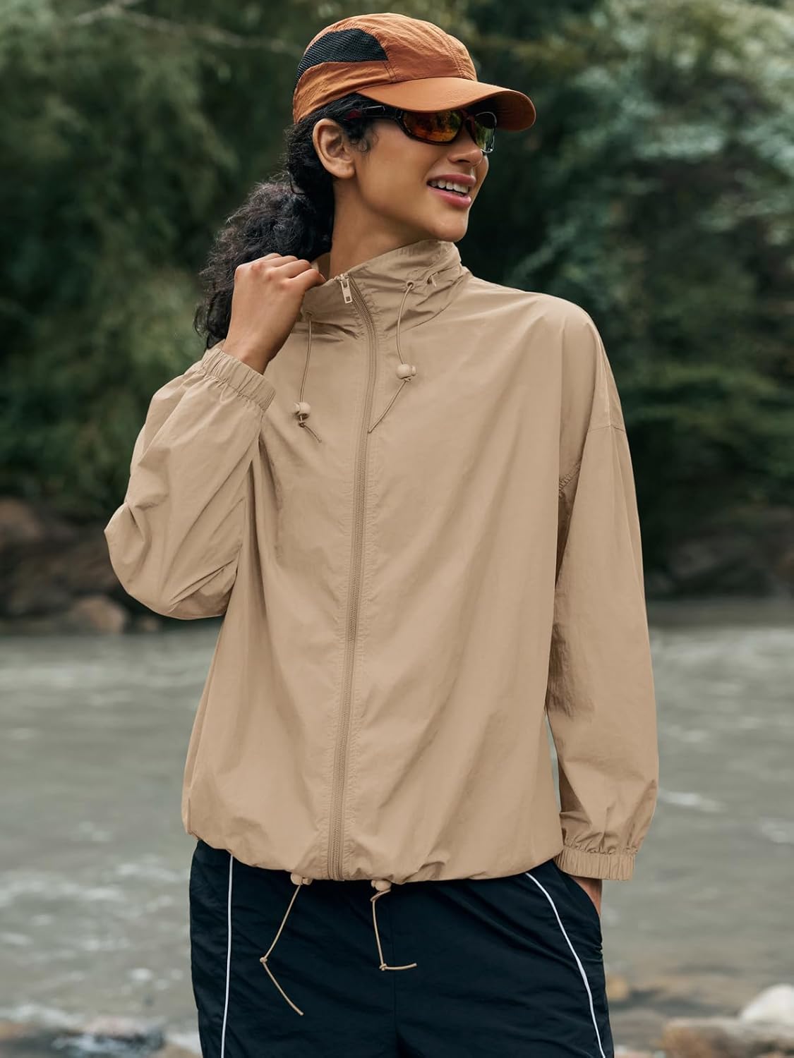 Yousify Womens Waterproof Rain Jackets Lightweight Zip Up Raincoat Outdoor Hiking Hooded Windbreaker with Pocket - Image 2