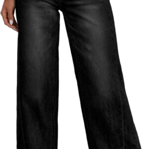 Sidefeel Women’s Wide Leg Jeans High Waisted Stretchy Raw Hem Zimbaplatinum Denim Pants
