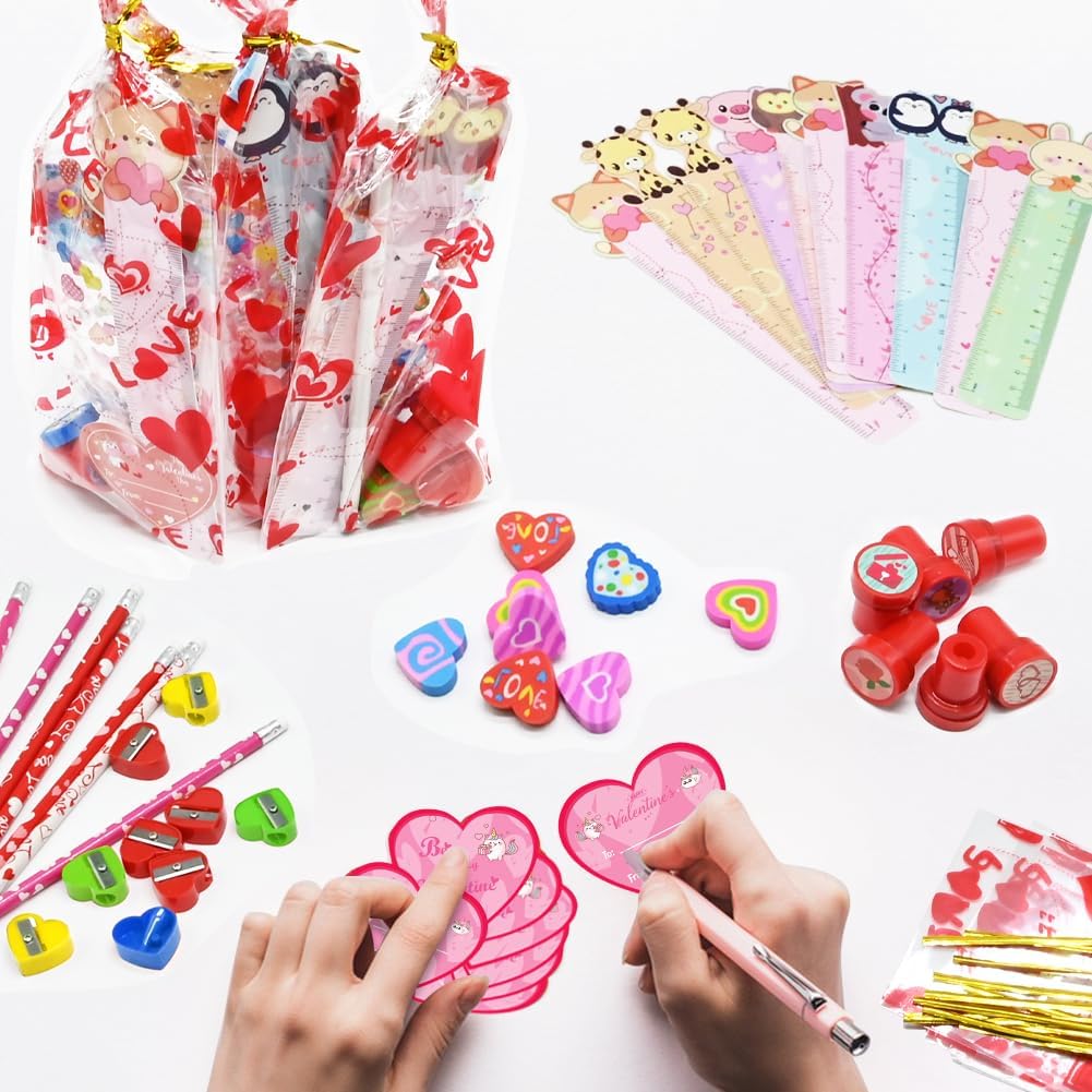 UMEELR 28 Pack Stationery Gift Set, Include Pencil Eraser Sharpener Ruler Stamper Foam Sticker Greeting Card for Kids School Classroom Prize - Image 4