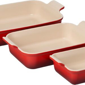 Le Creuset Stoneware Heritage Set 3 Rectangular Dishes, Cerise