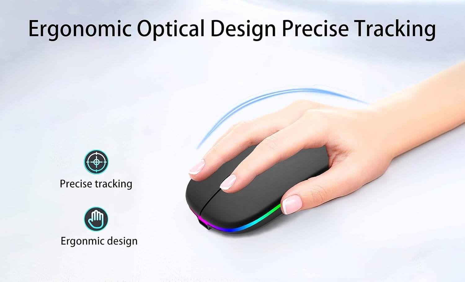 AIKOKOK Wireless Bluetooth Mouse, Rechargeable, Dual Mode Bluetooth 5.2 & 2.4G USB, LED Lights, Slim, Silent, Portable Computer Mouse for Laptop, PC, MacBook, iPad, Tablet (Black) - Image 7