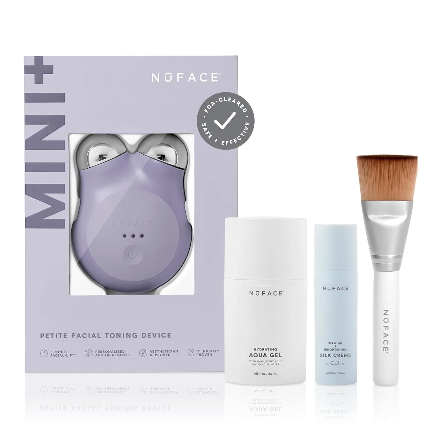 NuFACE MINI+ Microcurrent Facial Device Kit - FDA Cleared Face Sculpting & Skin Tightening Device to Contour, Lift & Tone + Microcurrent Gel Activator & Silk Creme - Violet Dusk