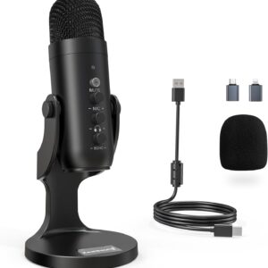 ZealSound Podcast Microphone for PC, Noise Cancellation USB Mic with Gain, Volume Adjustment & Mute Button, Monitoring & Echo, for YouTube, TikTok, Podcasting, Streaming, iPhone, iPad, Android, Mac
