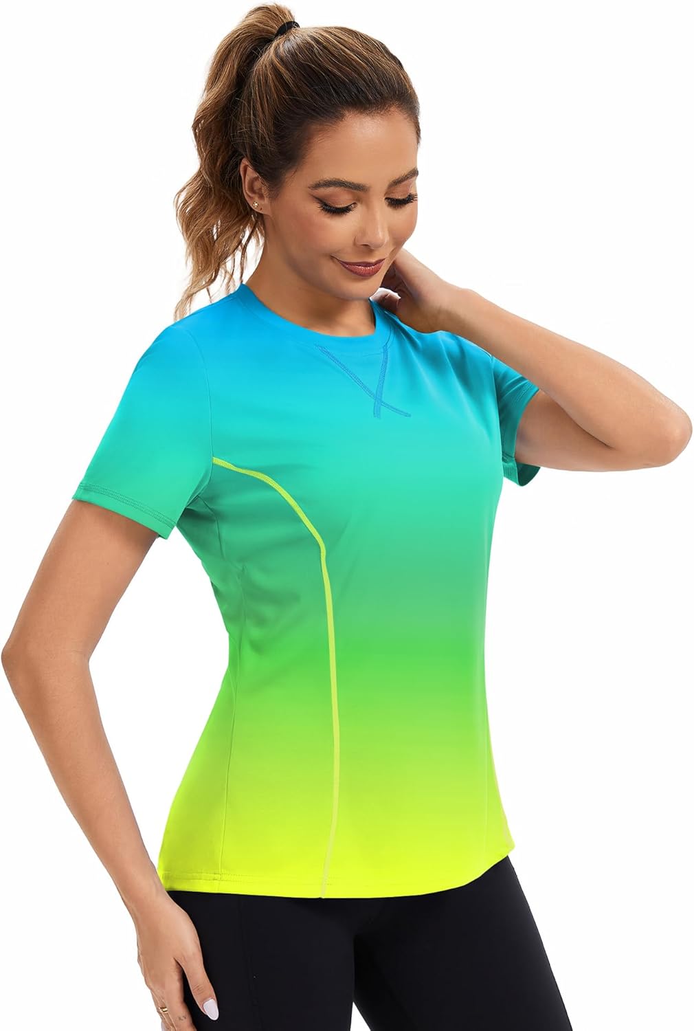 AVOOGUE Women's Short Sleeve Workout Tops Quick Dry Athletic UPF50+ Sun Protection Shirts Gym Hiking Running Yoga Clothes - Image 6
